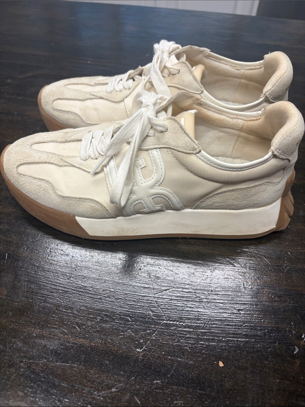 Sam Edelman Cream and Gum-Trim Lace-Up Sneakers